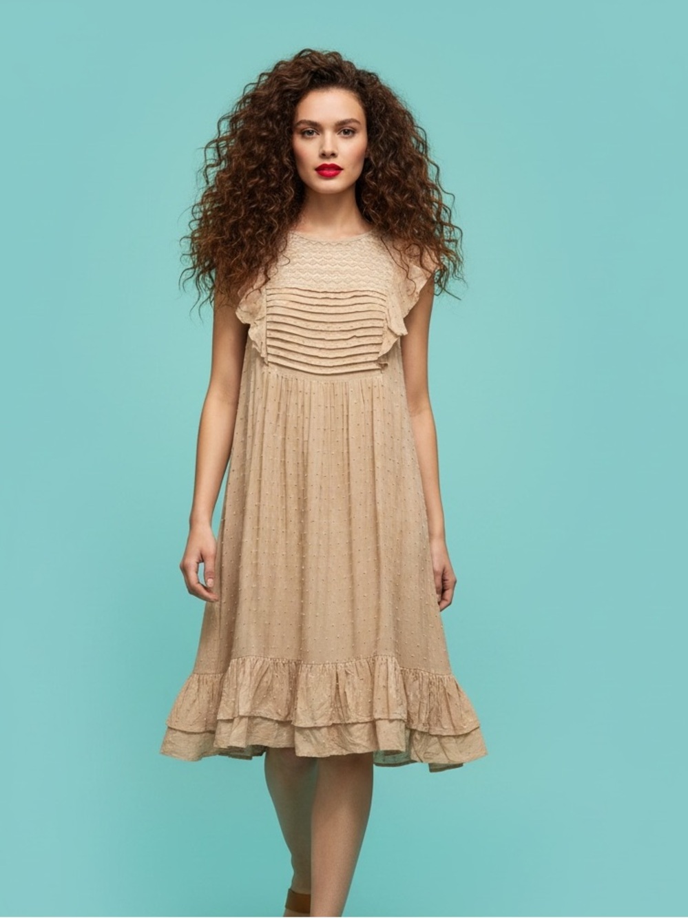 Listicle Swiss Dot Lace Trim Dress Size M